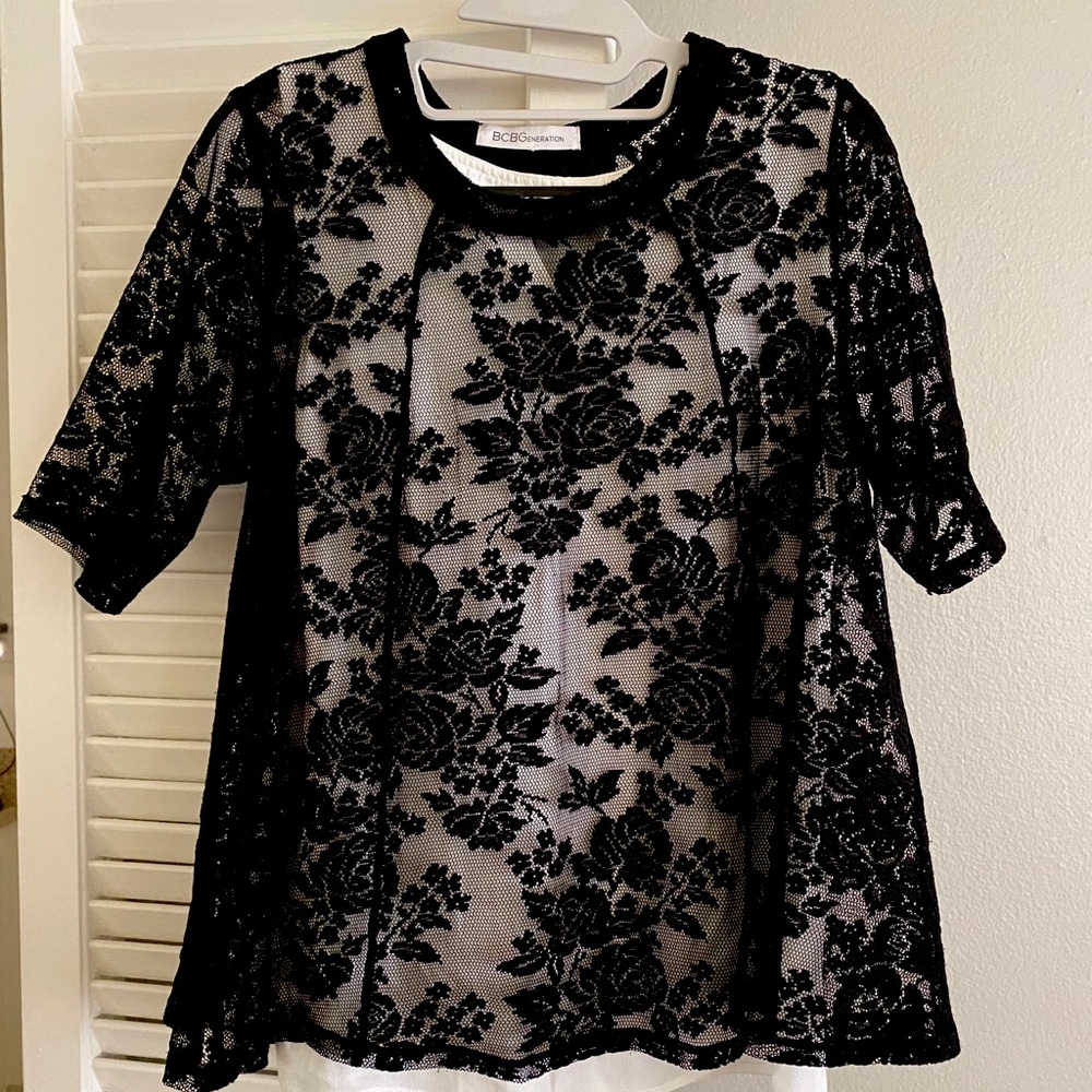 Cute Black Lace Sheer top BCBG